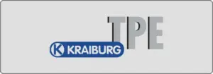 Das Logo zeigt den Schriftzug „KRAIBURG“ in einem blauen Oval mit einem weißen „K“ links daneben, neben den großen grauen Buchstaben „TPE“ auf hellgrauem Hintergrund. Das Design hat einen abgerundeten Rand.